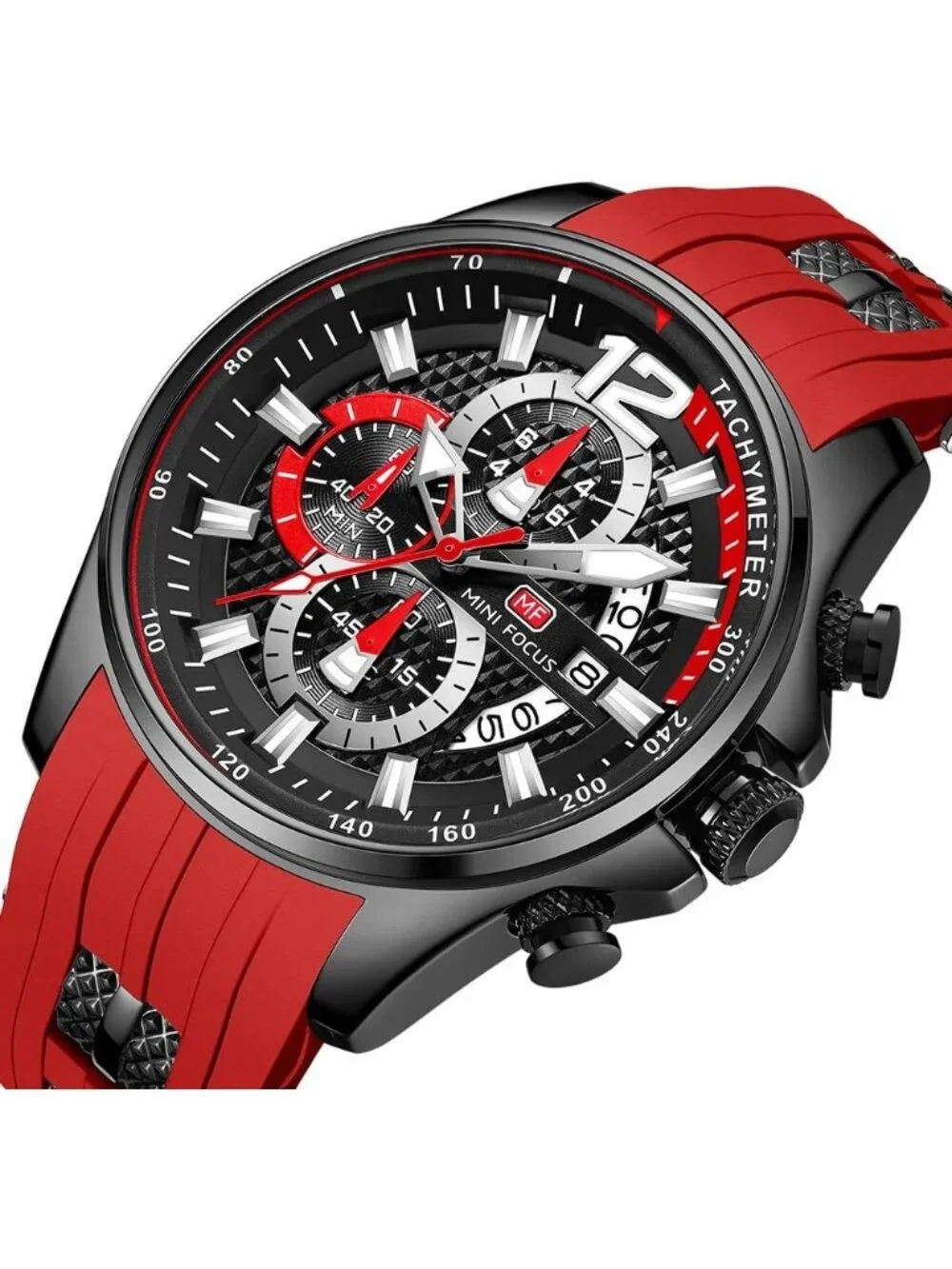Men's Red Black Chronograph Waterproof Sport Military Analog Quartz Wrist Watch